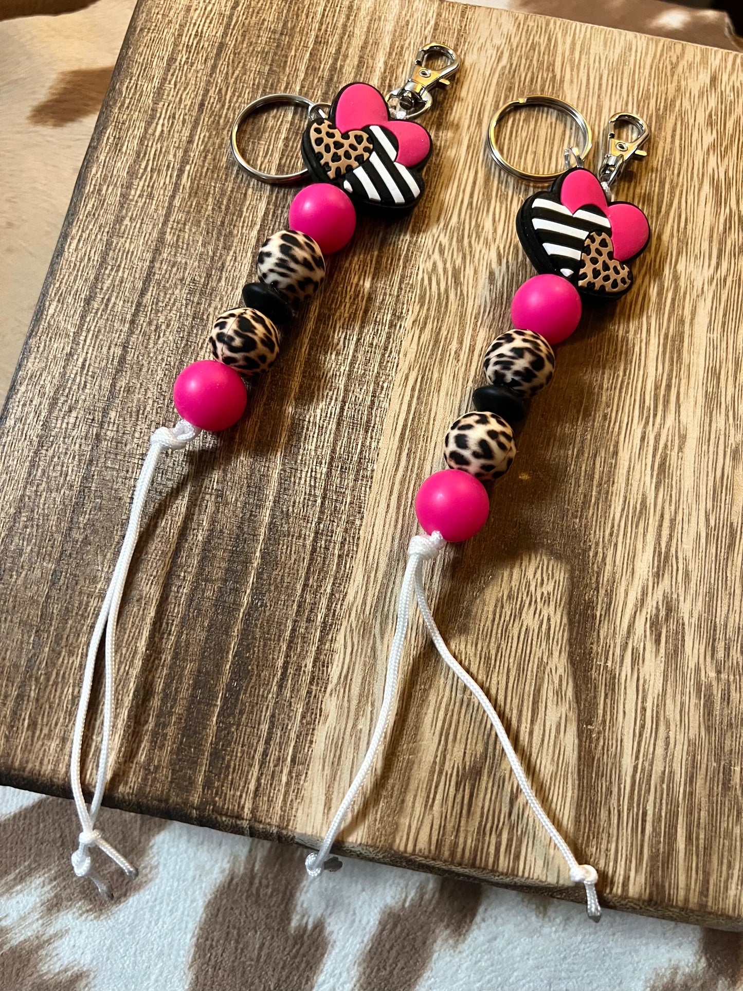 Pink and Black Heart Keychain