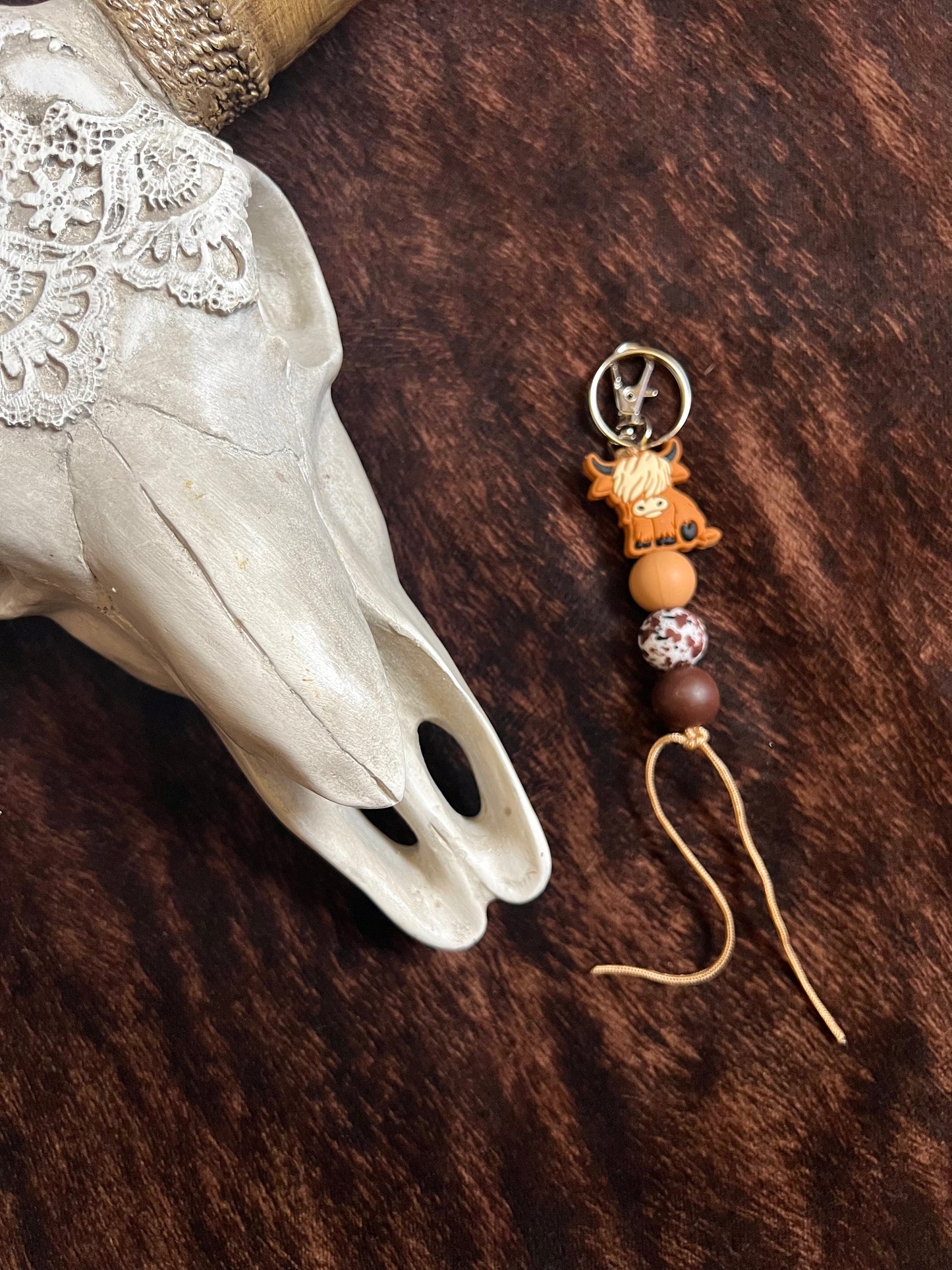 Brown Highland Cow Keychain