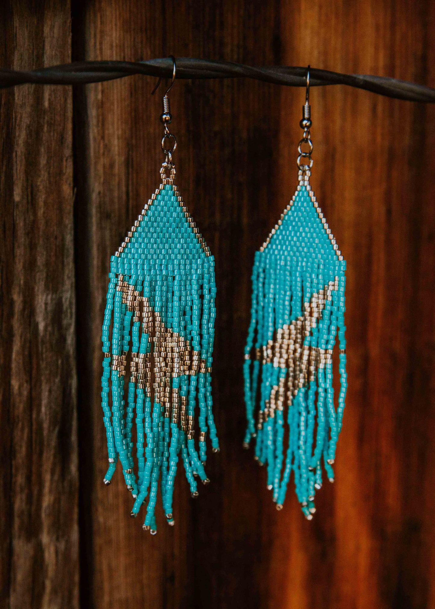 Turquoise Bolts Fringe Earrings