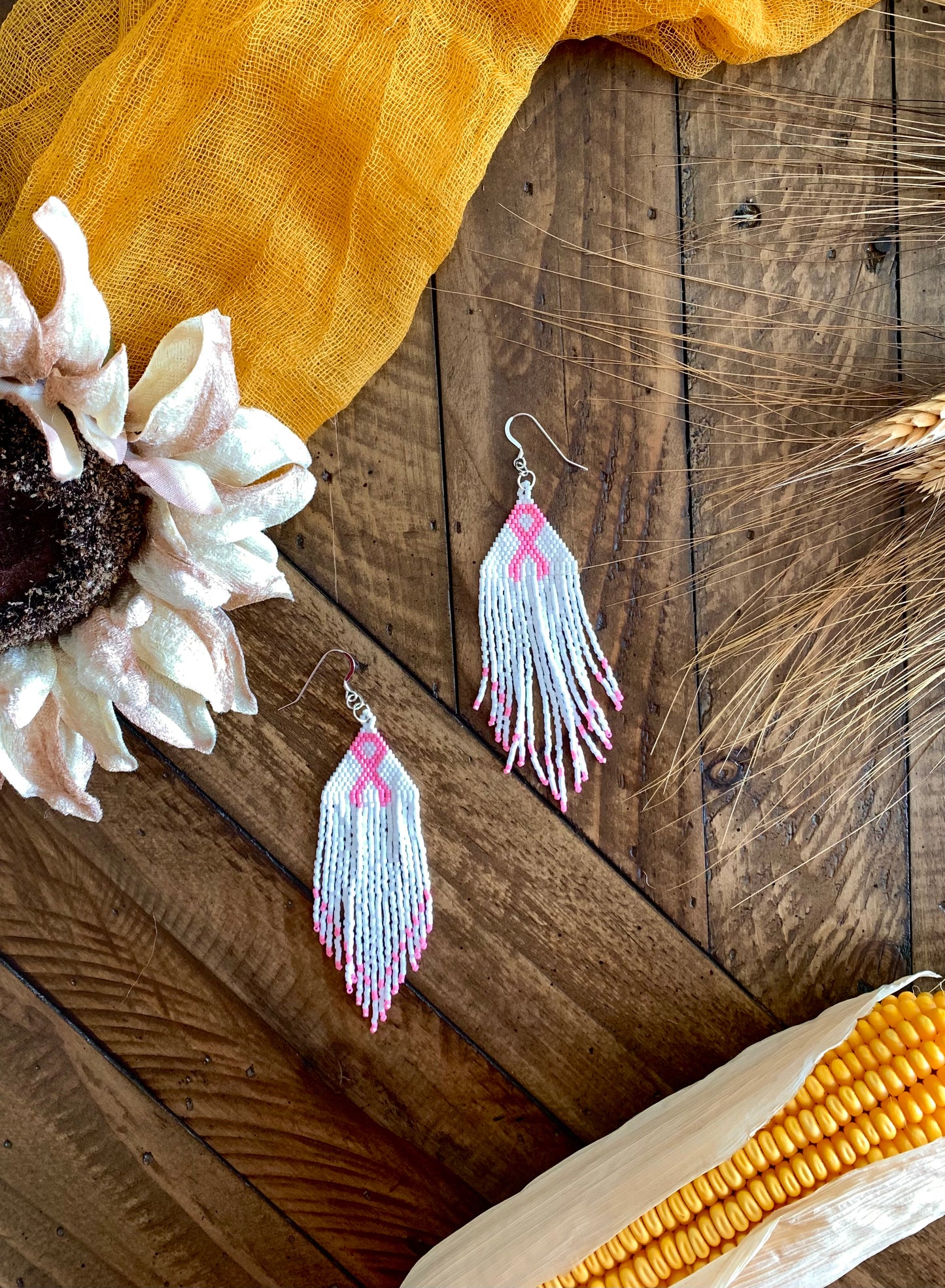 Pink Ribbon Breast Cancer Awareness Fringe Earrings