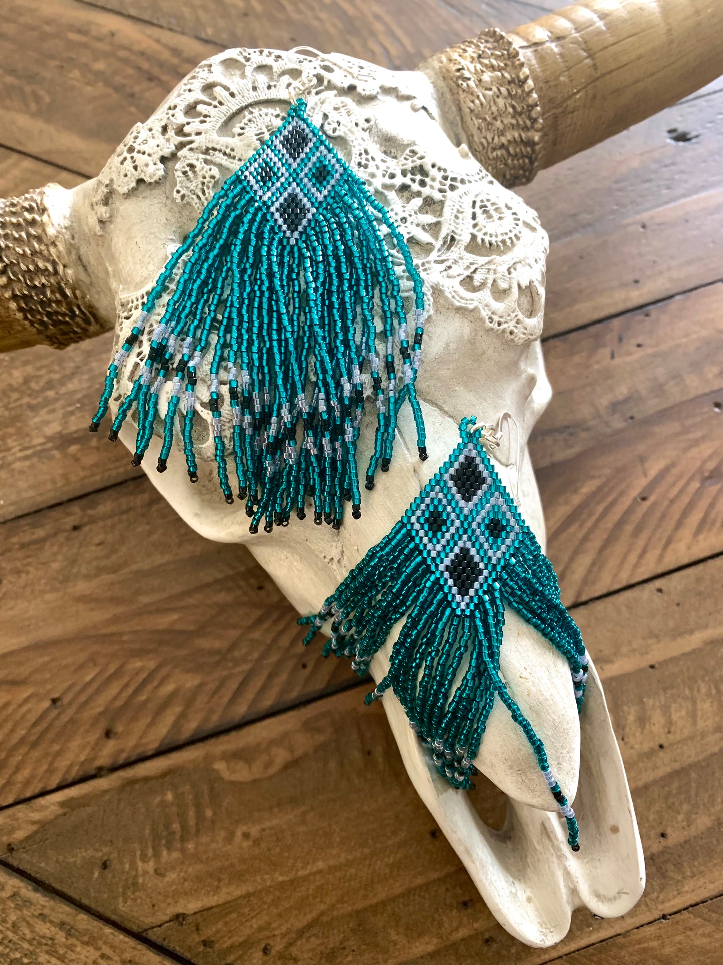 Teal Steel Fringe Earrings