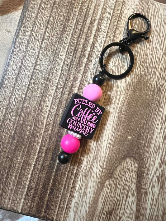 Coffee and Country Music Black Keychain