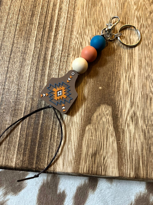 Dark Aztec Eartag Keychain