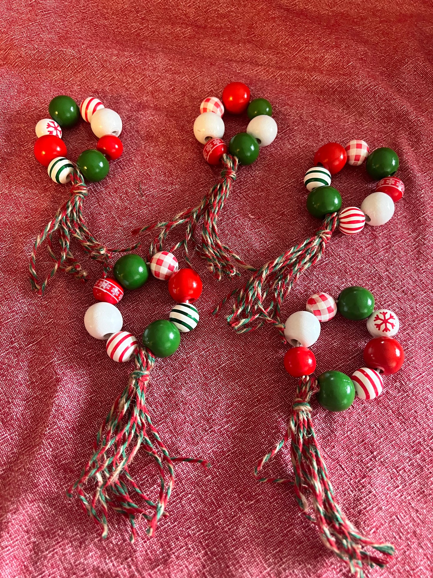 Country Christmas Napkin Rings Multi beads Set of 4