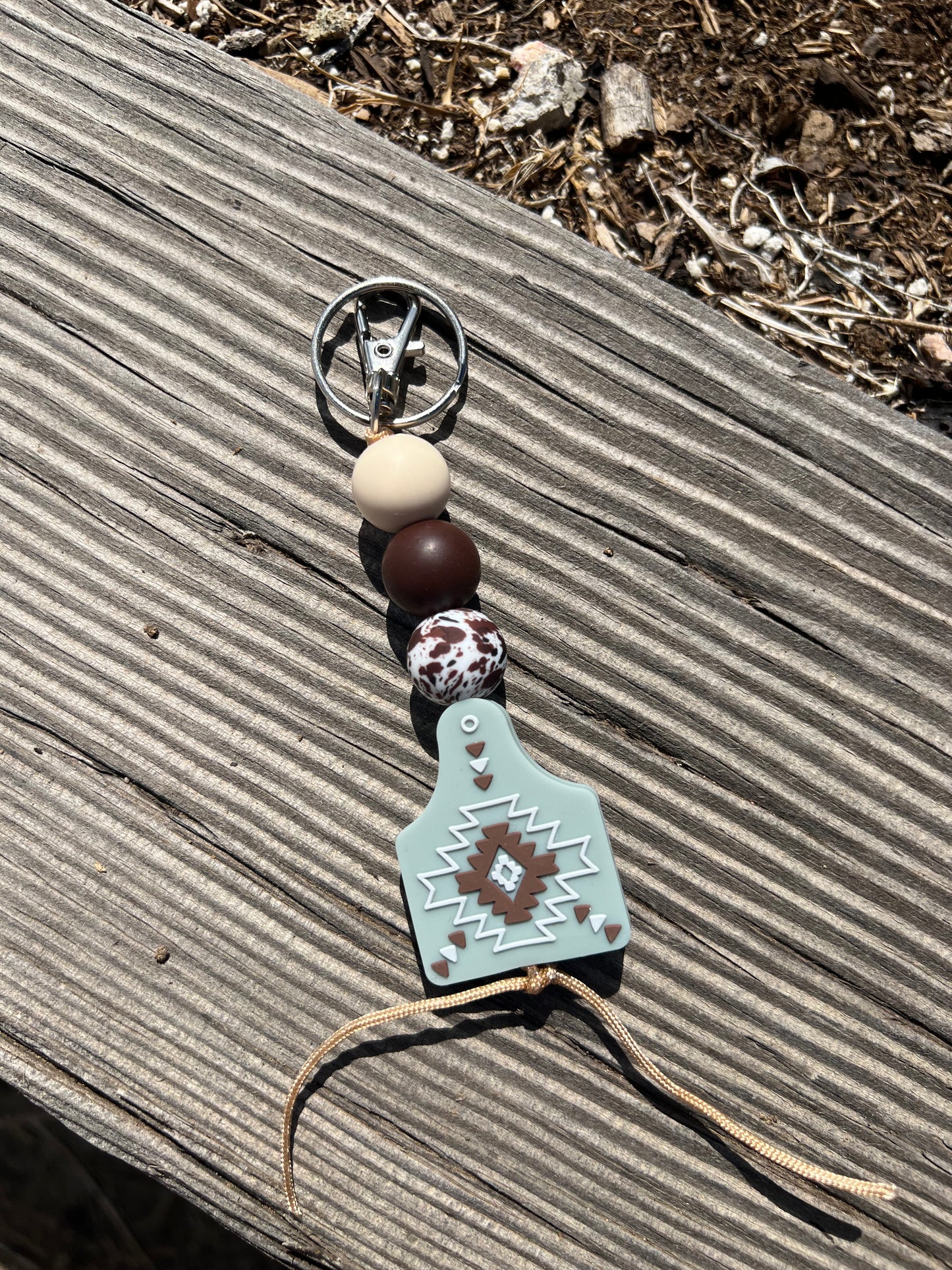 Sage Aztec Eartag  Keychain