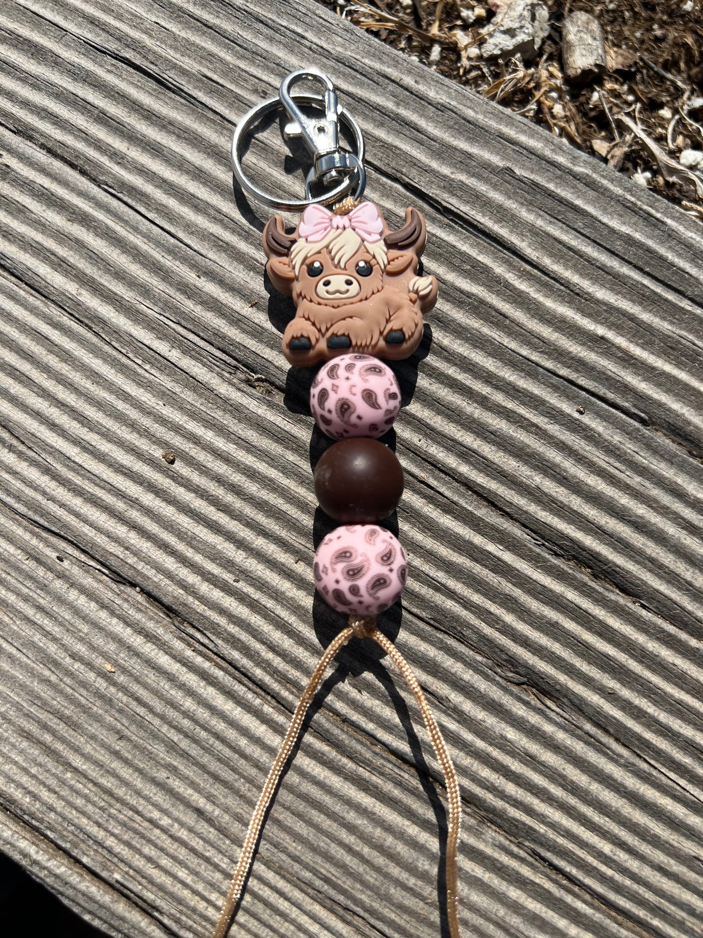 Pink Bow Highland Cow Keychain