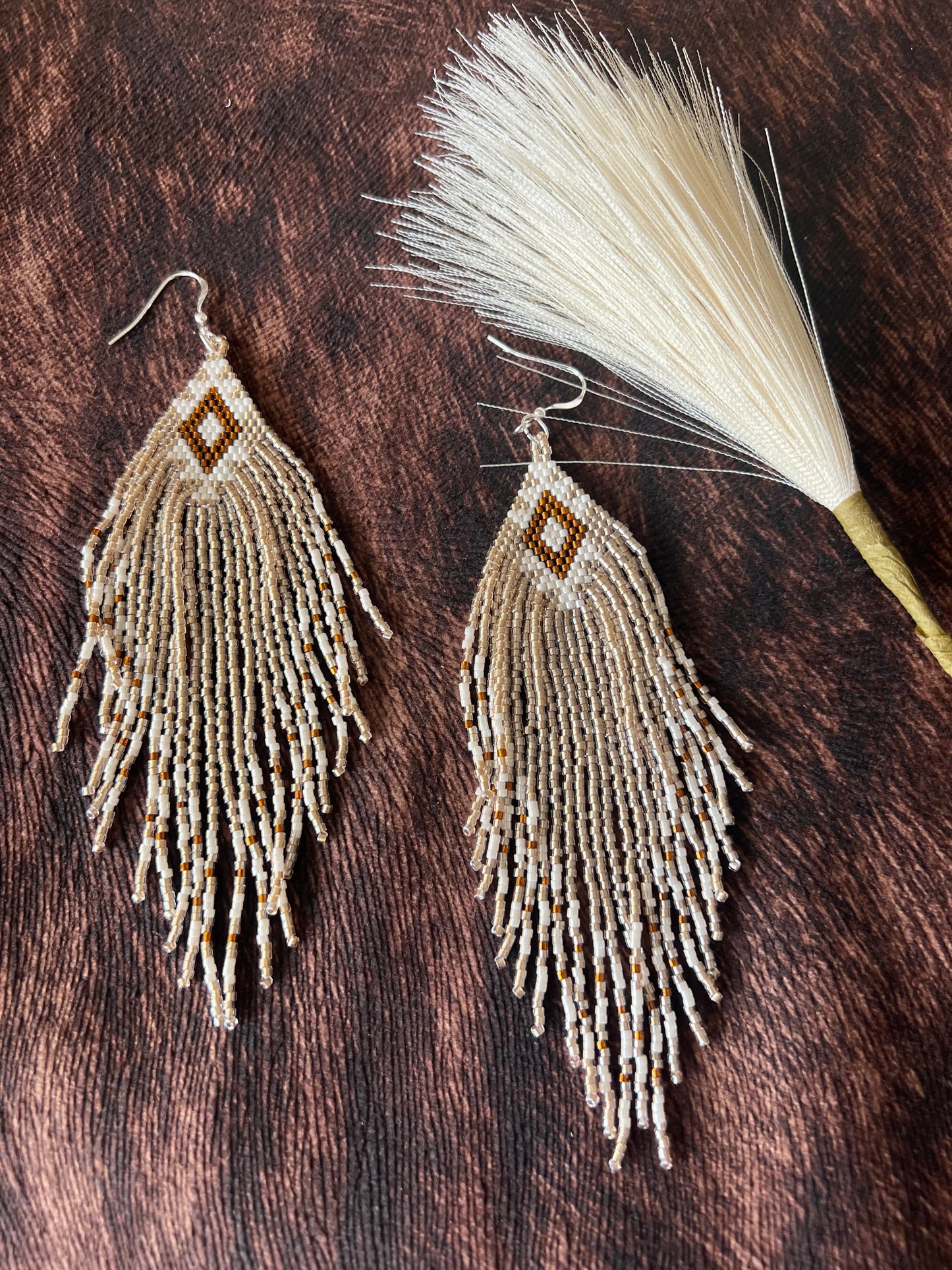 Taupe Sparkle Fringe Earrings