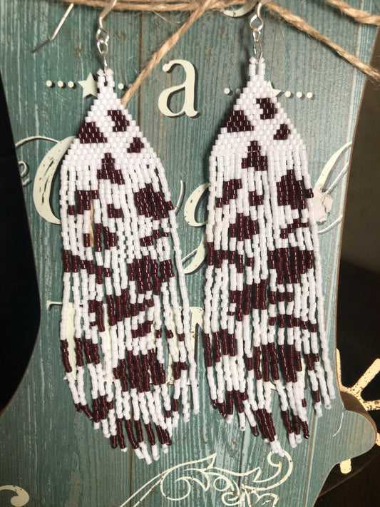 Brown Cow Print Fringe Earrings