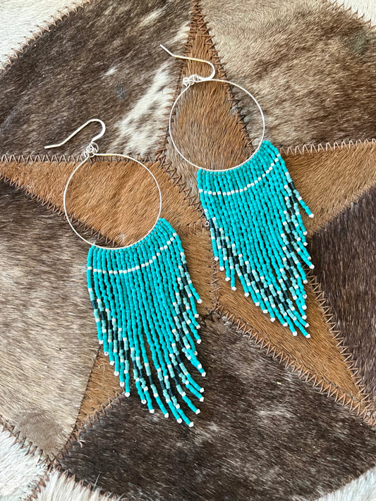 Fringe Hoop Earrings -Turquoise