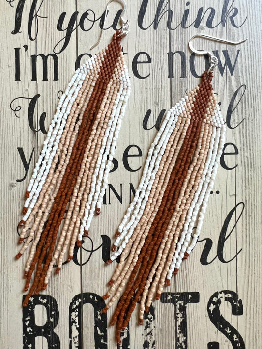 Beige Cascades Fringe Earrings