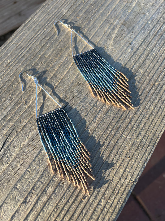 Triangle Blue and Tan Earrings