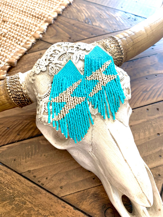 Turquoise Bolts Fringe Earrings